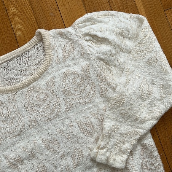 80s Vintage Cream & White Rose Pattern Puff Shoulder Pullover Sweater XS Sm - Picture 12 of 13